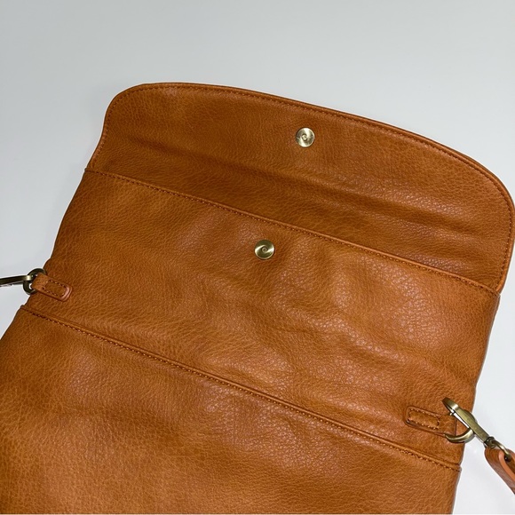 Anthropologie Foldover Crossbody Bag Purse Faux Leather Suede Brown 12.5" x 8" - Picture 6 of 15